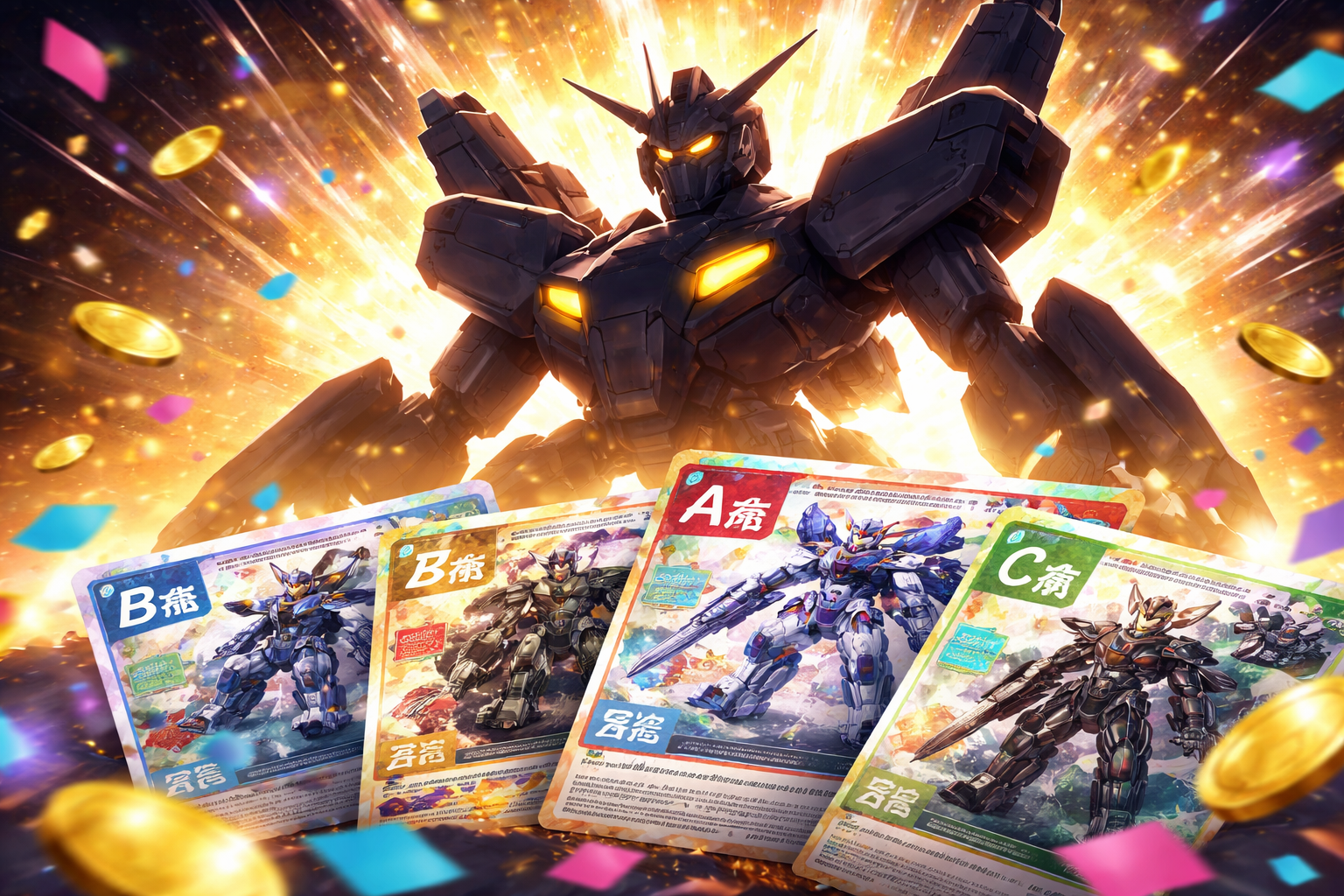 ガンダム一番くじで神引きをイメージしたメカとくじ演出のビジュアル
