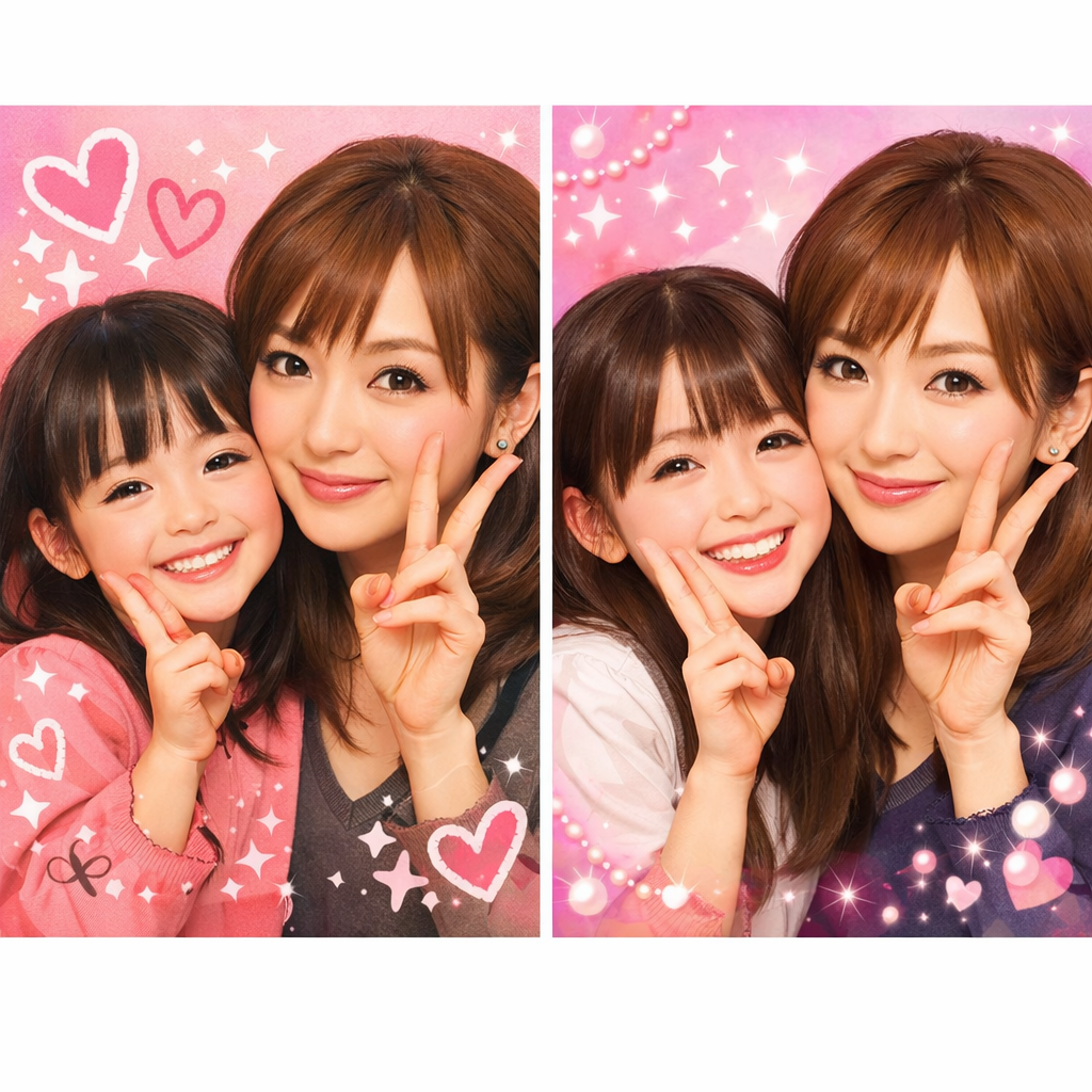 平成プリクラを13年後に再現した母娘のビフォーアフター写真