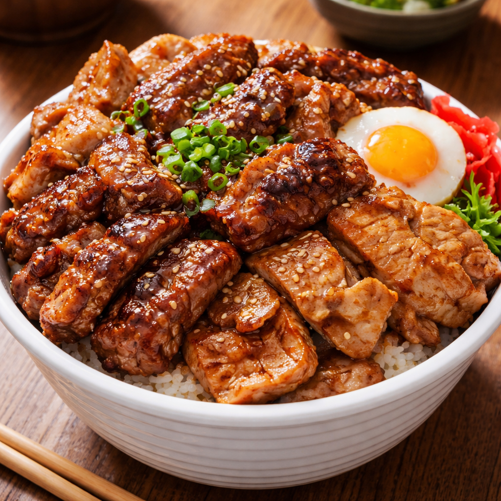 肉がたっぷり乗ったてんこ盛りの肉丼イメージ