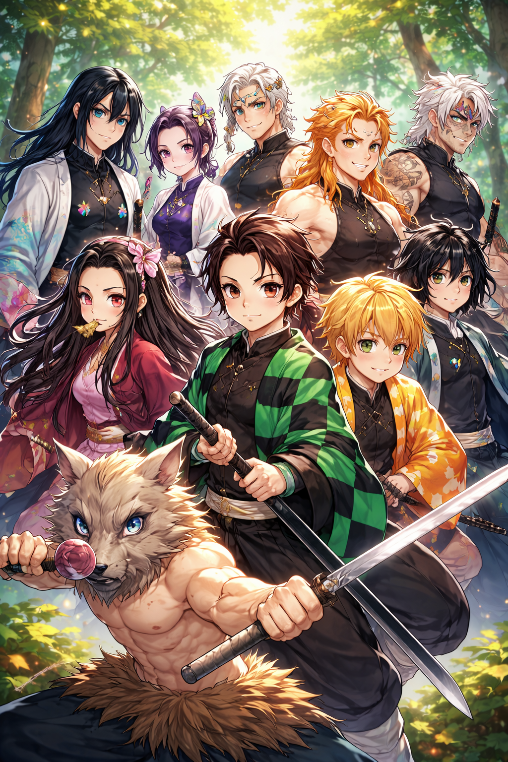 和風ファンタジー作品の剣士たちが集まったキャラクター集合イメージ