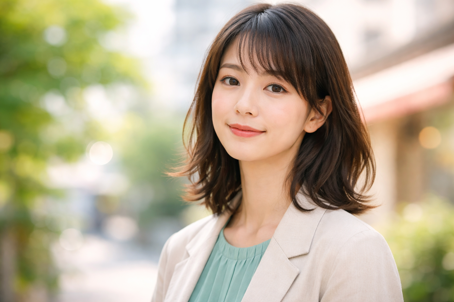 ナチュラルな雰囲気の日本人女性のポートレート（屋外・明るい背景）