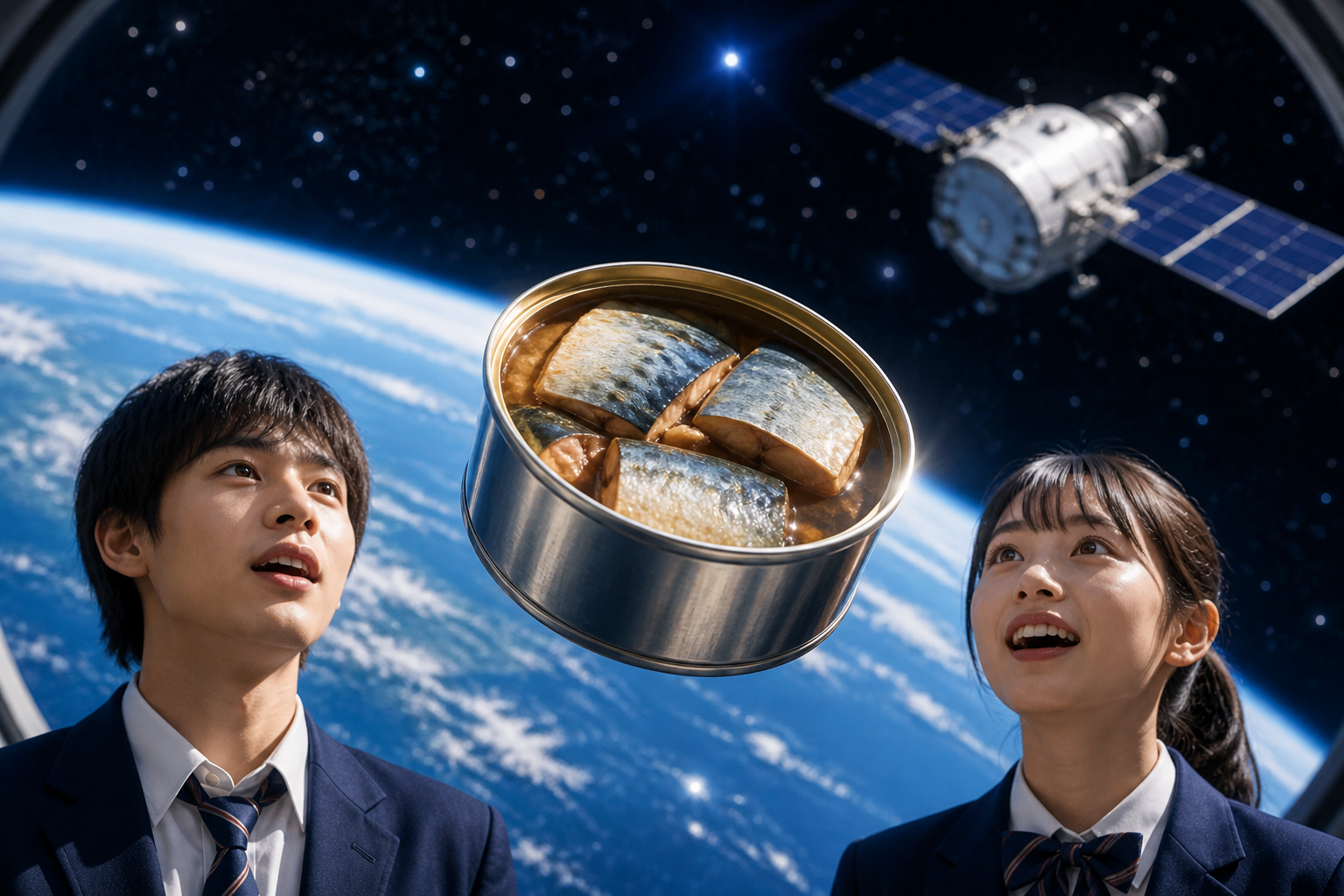 サバ缶宇宙ドラマの見どころをイメージした宇宙とサバ缶のビジュアル